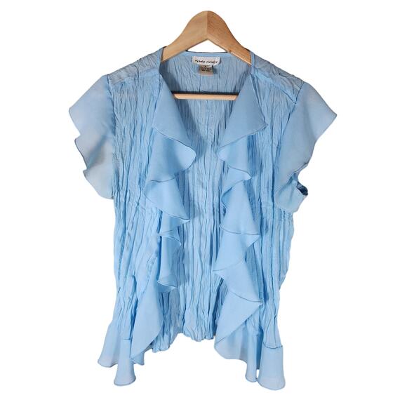 MICHELE MICHELLE Blue Batwing Sleeve Ruffle Open Front Top SZ M - Picture 1 of 6